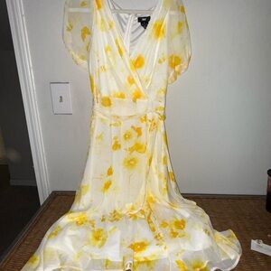 DKNY Yellow and White Floral Midi Dress